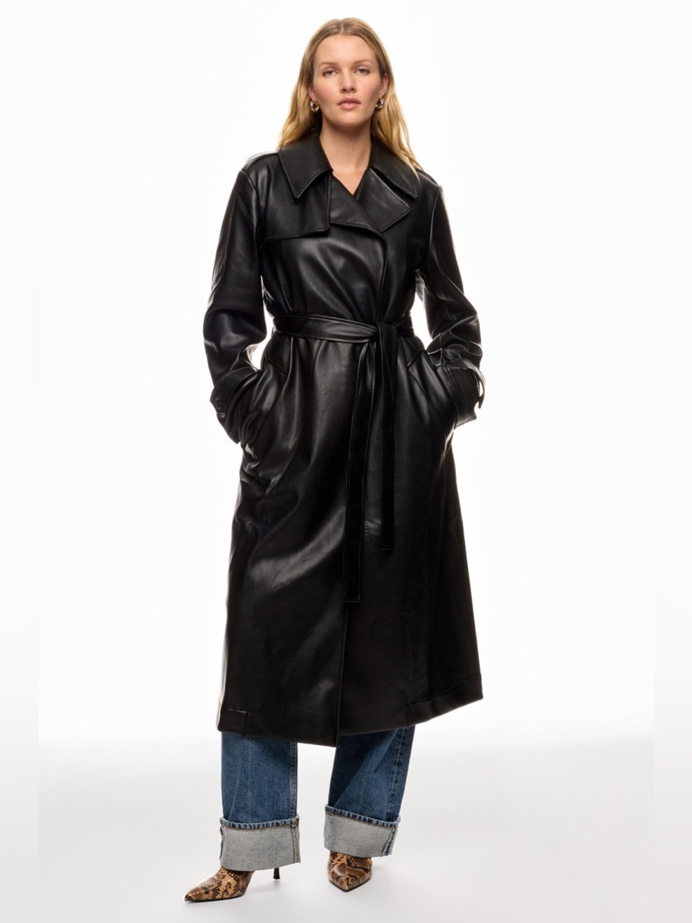 10 Crosby Derek Lam Black Faux Leather Trench Coat